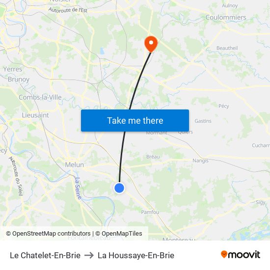 Le Chatelet-En-Brie to La Houssaye-En-Brie map