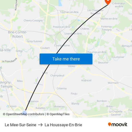 Le Mee-Sur-Seine to La Houssaye-En-Brie map