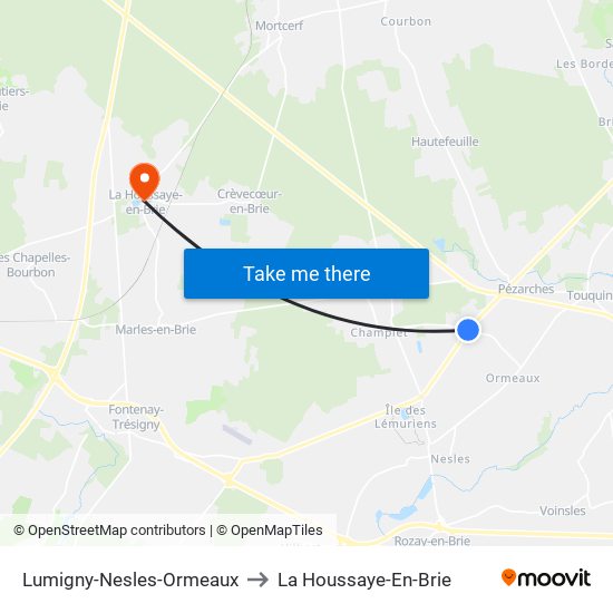 Lumigny-Nesles-Ormeaux to La Houssaye-En-Brie map