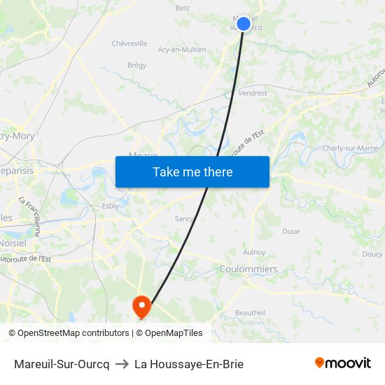 Mareuil-Sur-Ourcq to La Houssaye-En-Brie map