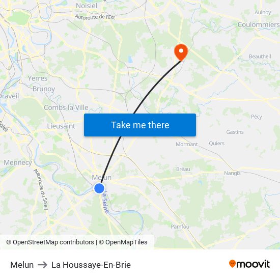 Melun to La Houssaye-En-Brie map