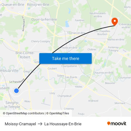 Moissy-Cramayel to La Houssaye-En-Brie map
