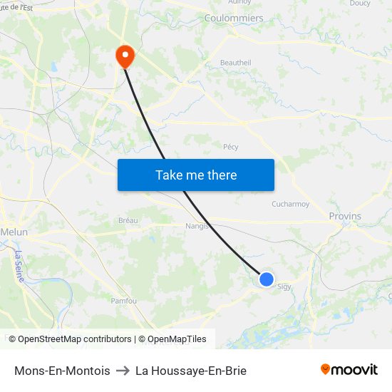 Mons-En-Montois to La Houssaye-En-Brie map