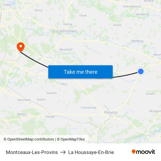 Montceaux-Les-Provins to La Houssaye-En-Brie map