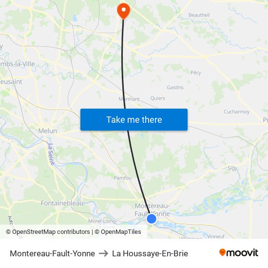 Montereau-Fault-Yonne to La Houssaye-En-Brie map