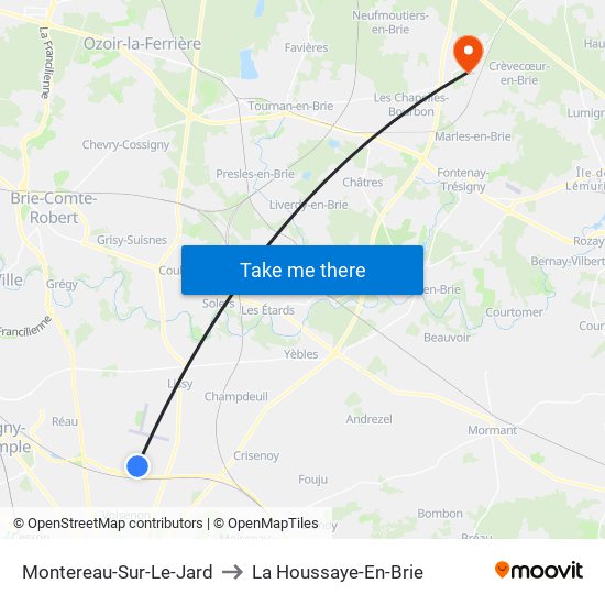 Montereau-Sur-Le-Jard to La Houssaye-En-Brie map