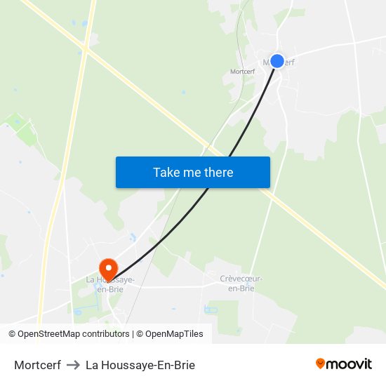 Mortcerf to La Houssaye-En-Brie map