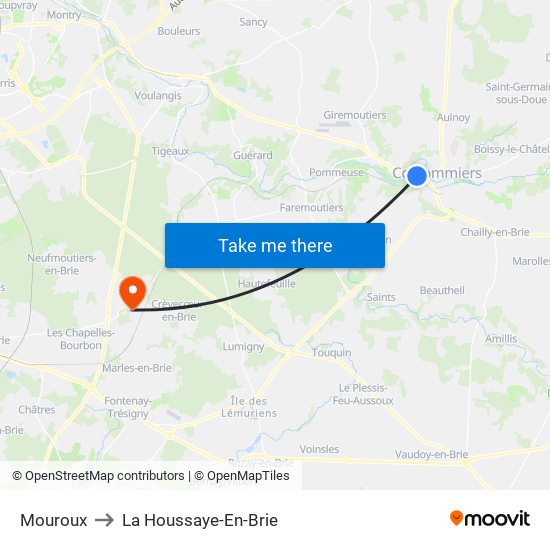 Mouroux to La Houssaye-En-Brie map