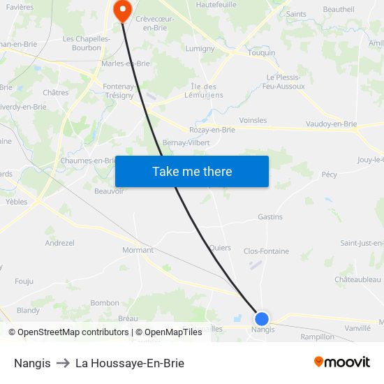 Nangis to La Houssaye-En-Brie map