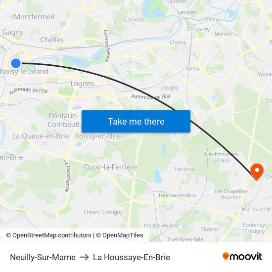 Neuilly-Sur-Marne to La Houssaye-En-Brie map