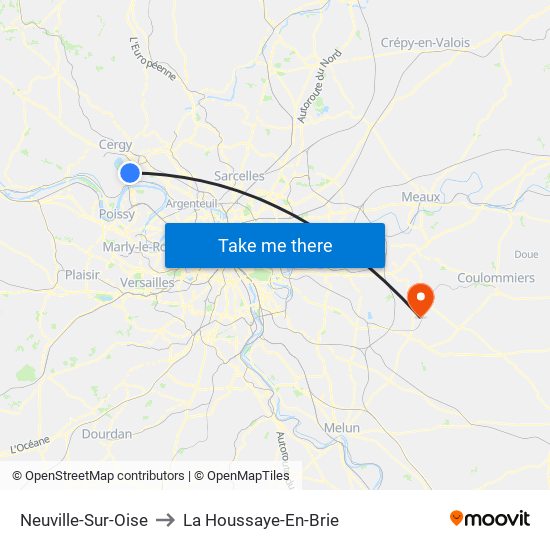 Neuville-Sur-Oise to La Houssaye-En-Brie map