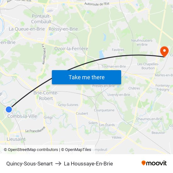 Quincy-Sous-Senart to La Houssaye-En-Brie map