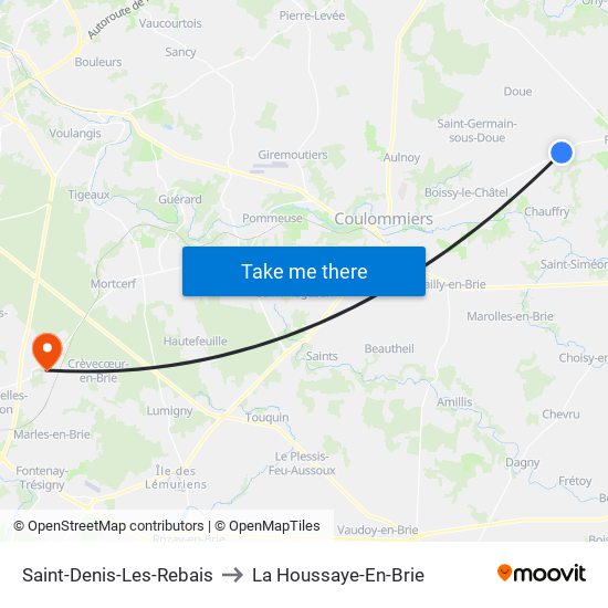 Saint-Denis-Les-Rebais to La Houssaye-En-Brie map