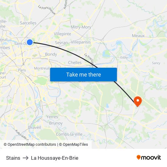 Stains to La Houssaye-En-Brie map