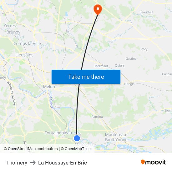 Thomery to La Houssaye-En-Brie map
