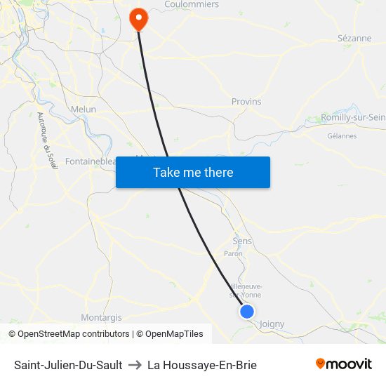 Saint-Julien-Du-Sault to La Houssaye-En-Brie map
