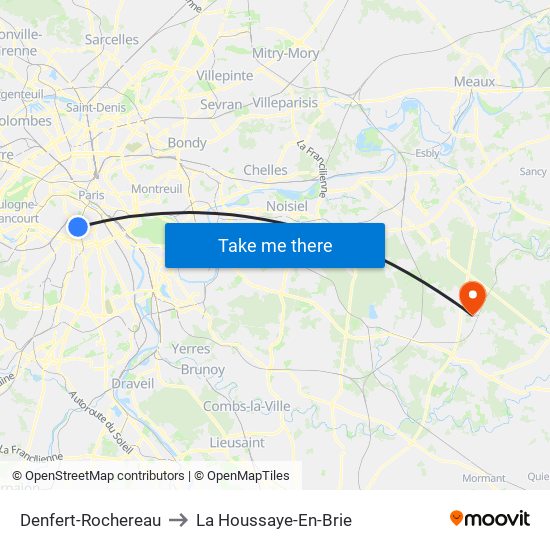Denfert-Rochereau to La Houssaye-En-Brie map