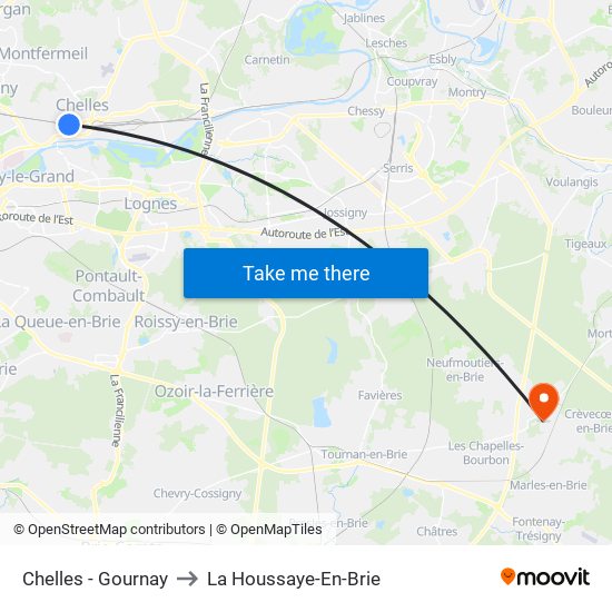 Chelles - Gournay to La Houssaye-En-Brie map