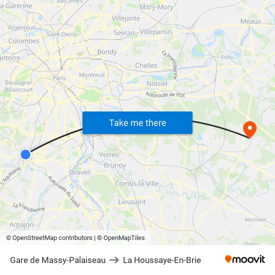 Gare de Massy-Palaiseau to La Houssaye-En-Brie map