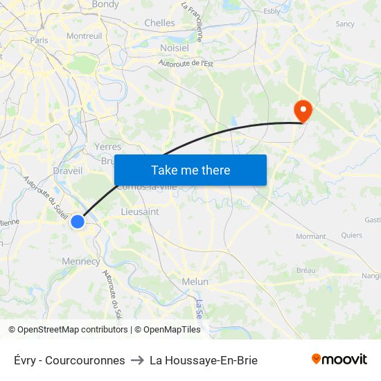 Évry - Courcouronnes to La Houssaye-En-Brie map