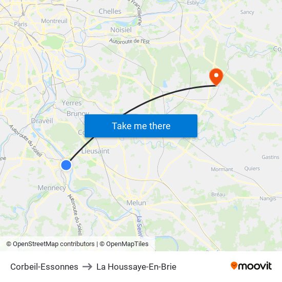 Corbeil-Essonnes to La Houssaye-En-Brie map