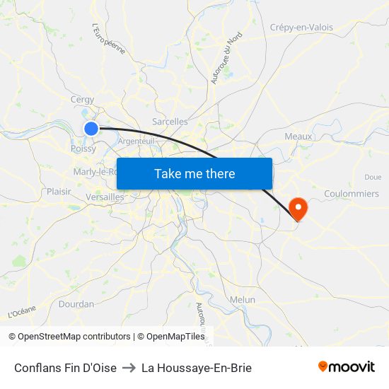 Conflans Fin D'Oise to La Houssaye-En-Brie map