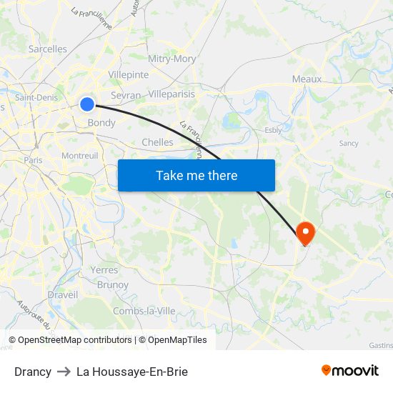 Drancy to La Houssaye-En-Brie map