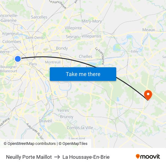 Neuilly Porte Maillot to La Houssaye-En-Brie map