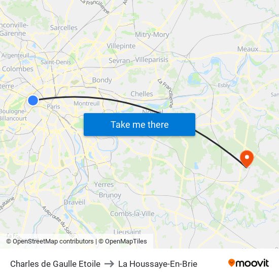 Charles de Gaulle Etoile to La Houssaye-En-Brie map
