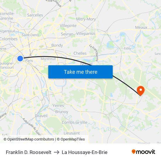Franklin D. Roosevelt to La Houssaye-En-Brie map