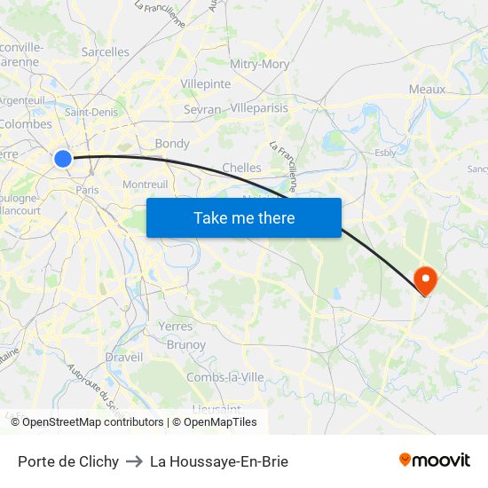 Porte de Clichy to La Houssaye-En-Brie map