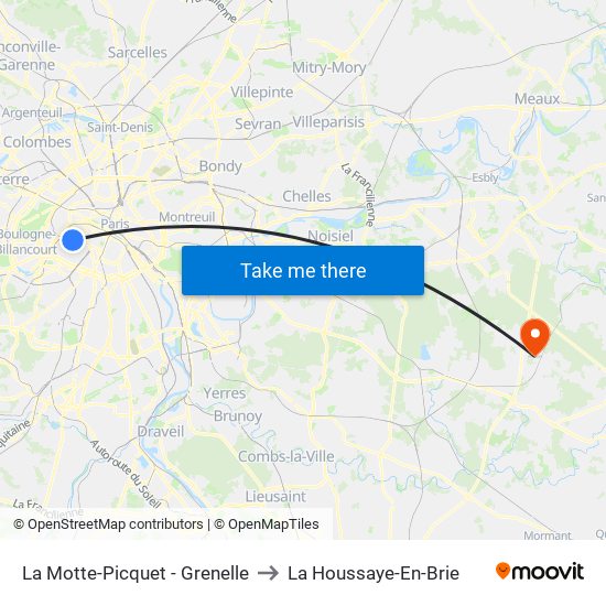 La Motte-Picquet - Grenelle to La Houssaye-En-Brie map