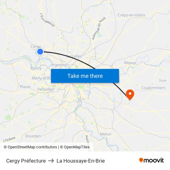 Cergy Préfecture to La Houssaye-En-Brie map