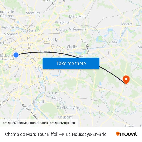 Champ de Mars Tour Eiffel to La Houssaye-En-Brie map