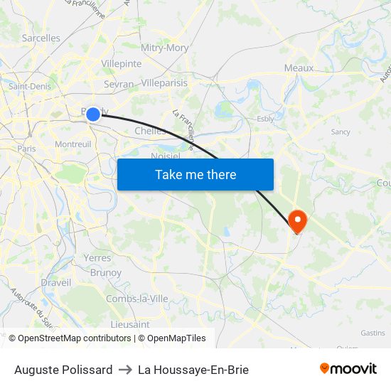Auguste Polissard to La Houssaye-En-Brie map