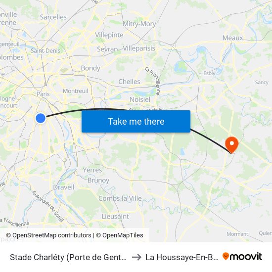Stade Charléty (Porte de Gentilly) to La Houssaye-En-Brie map