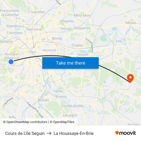 Cours de L'Ile Seguin to La Houssaye-En-Brie map