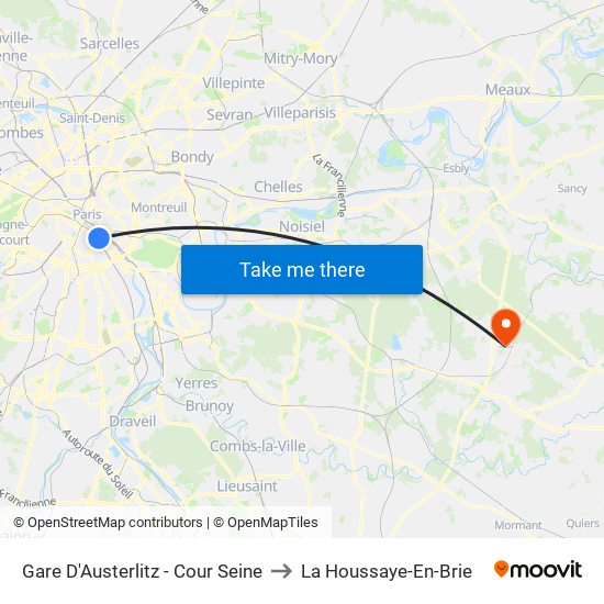 Gare D'Austerlitz - Cour Seine to La Houssaye-En-Brie map