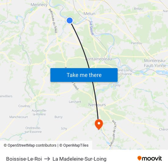 Boissise-Le-Roi to La Madeleine-Sur-Loing map