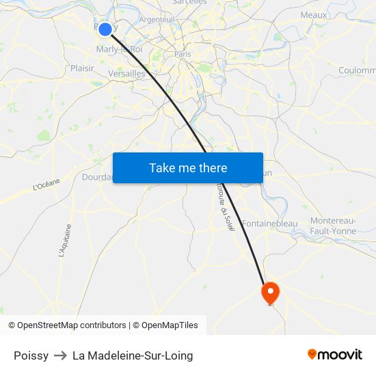 Poissy to La Madeleine-Sur-Loing map