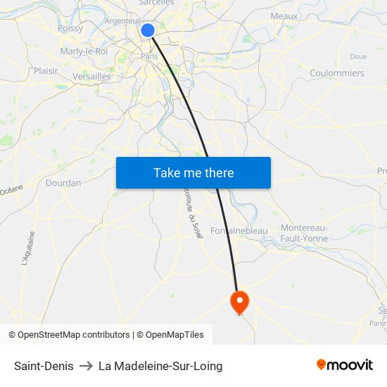 Saint-Denis to La Madeleine-Sur-Loing map