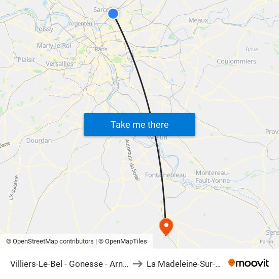 Villiers-Le-Bel - Gonesse - Arnouville to La Madeleine-Sur-Loing map