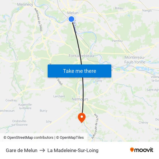 Gare de Melun to La Madeleine-Sur-Loing map
