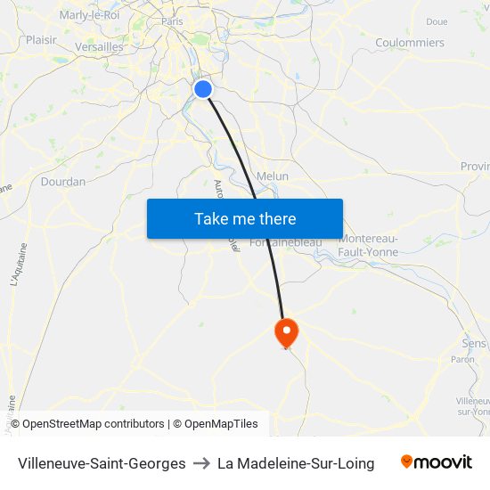 Villeneuve-Saint-Georges to La Madeleine-Sur-Loing map