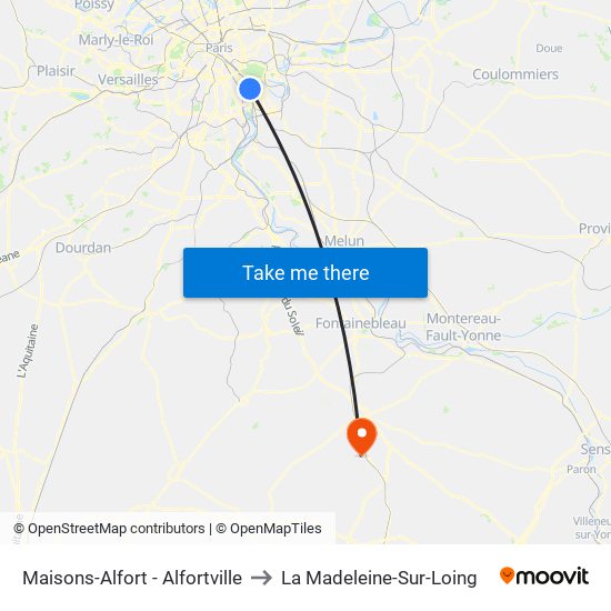 Maisons-Alfort - Alfortville to La Madeleine-Sur-Loing map
