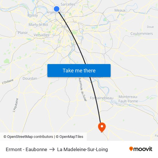 Ermont - Eaubonne to La Madeleine-Sur-Loing map