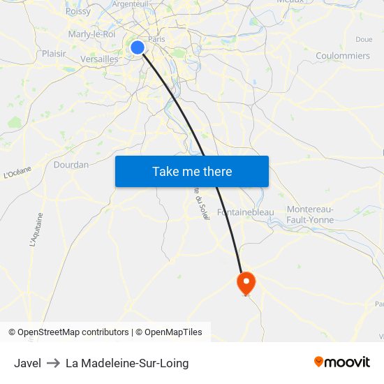 Javel to La Madeleine-Sur-Loing map
