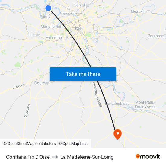 Conflans Fin D'Oise to La Madeleine-Sur-Loing map