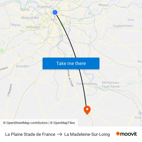 La Plaine Stade de France to La Madeleine-Sur-Loing map