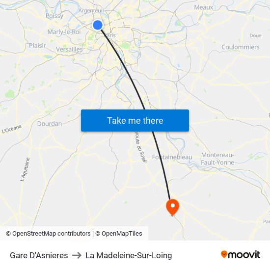 Gare D'Asnieres to La Madeleine-Sur-Loing map